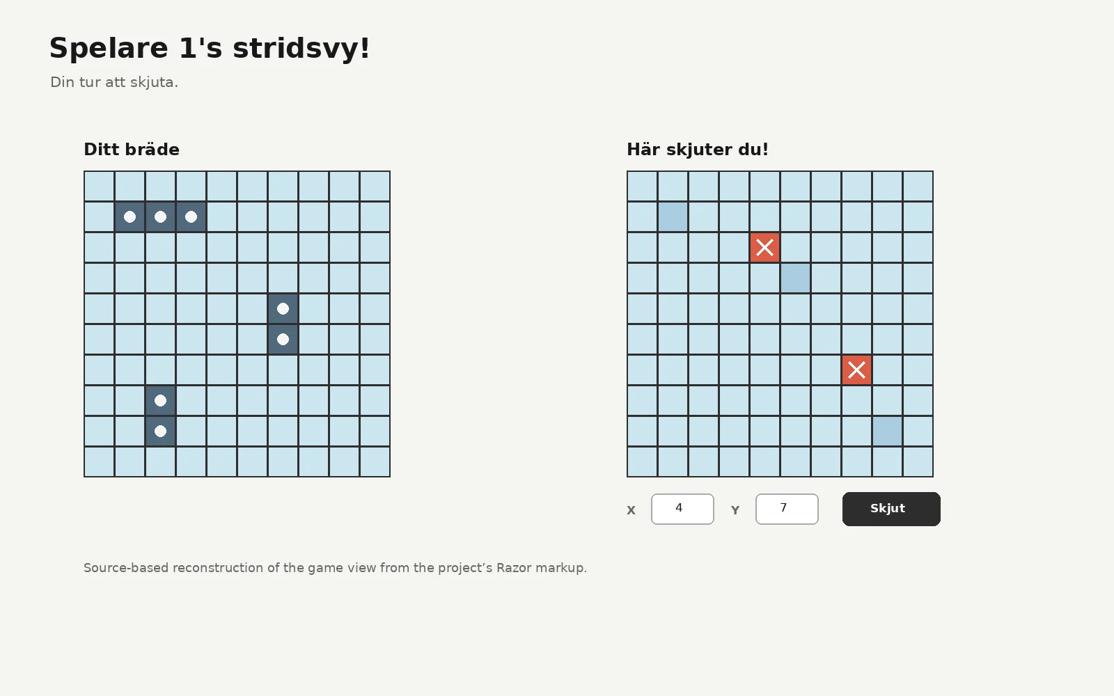 Källkodsbaserad rekonstruktion av Battleship-spelvyn